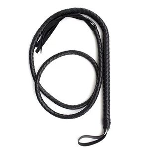 Black long leather whip.